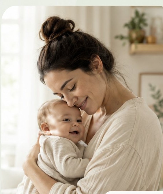 Madre abrazando a su bebé con cariño